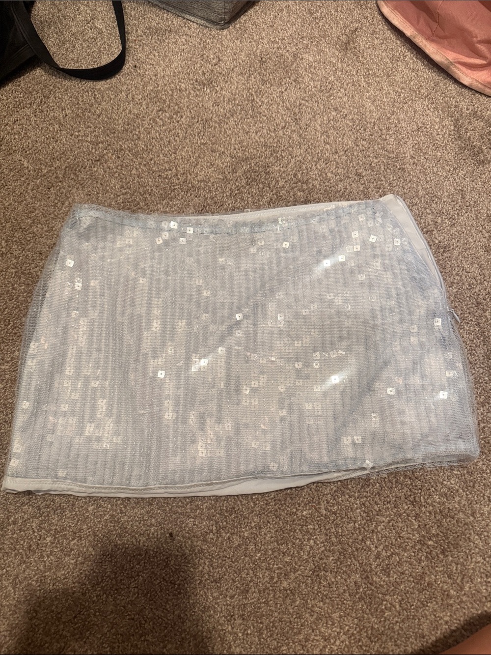 White Fox Boutique Light Blue Sequin Mini Skirt